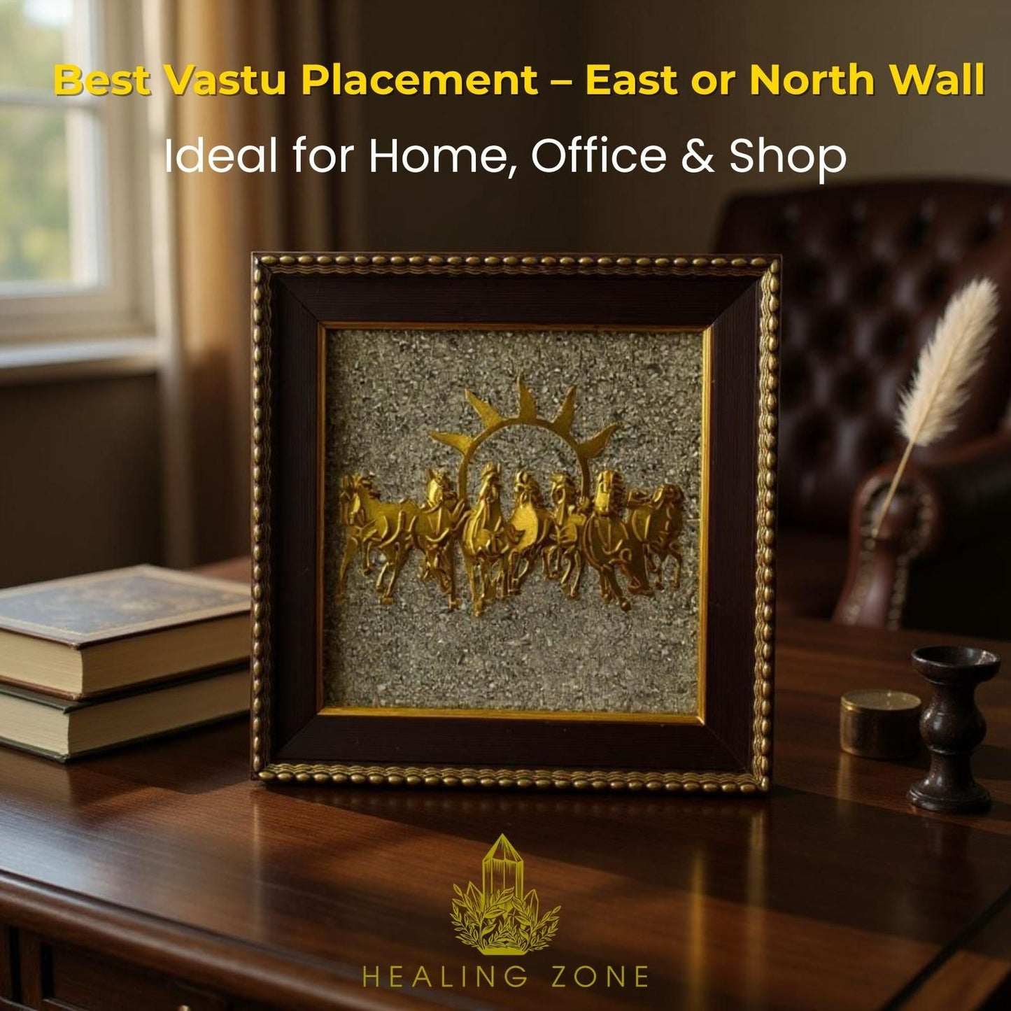 HEALING ZONE 7 Horses on Raw Pyrite Frame
